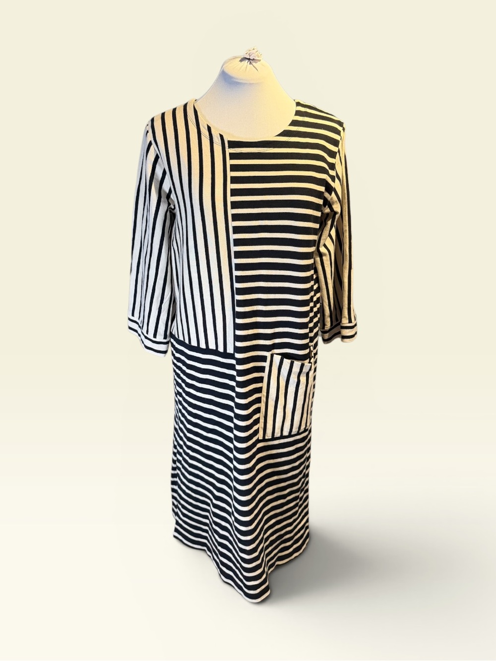 Masai Black and White Striped Jersey Dress - Medium